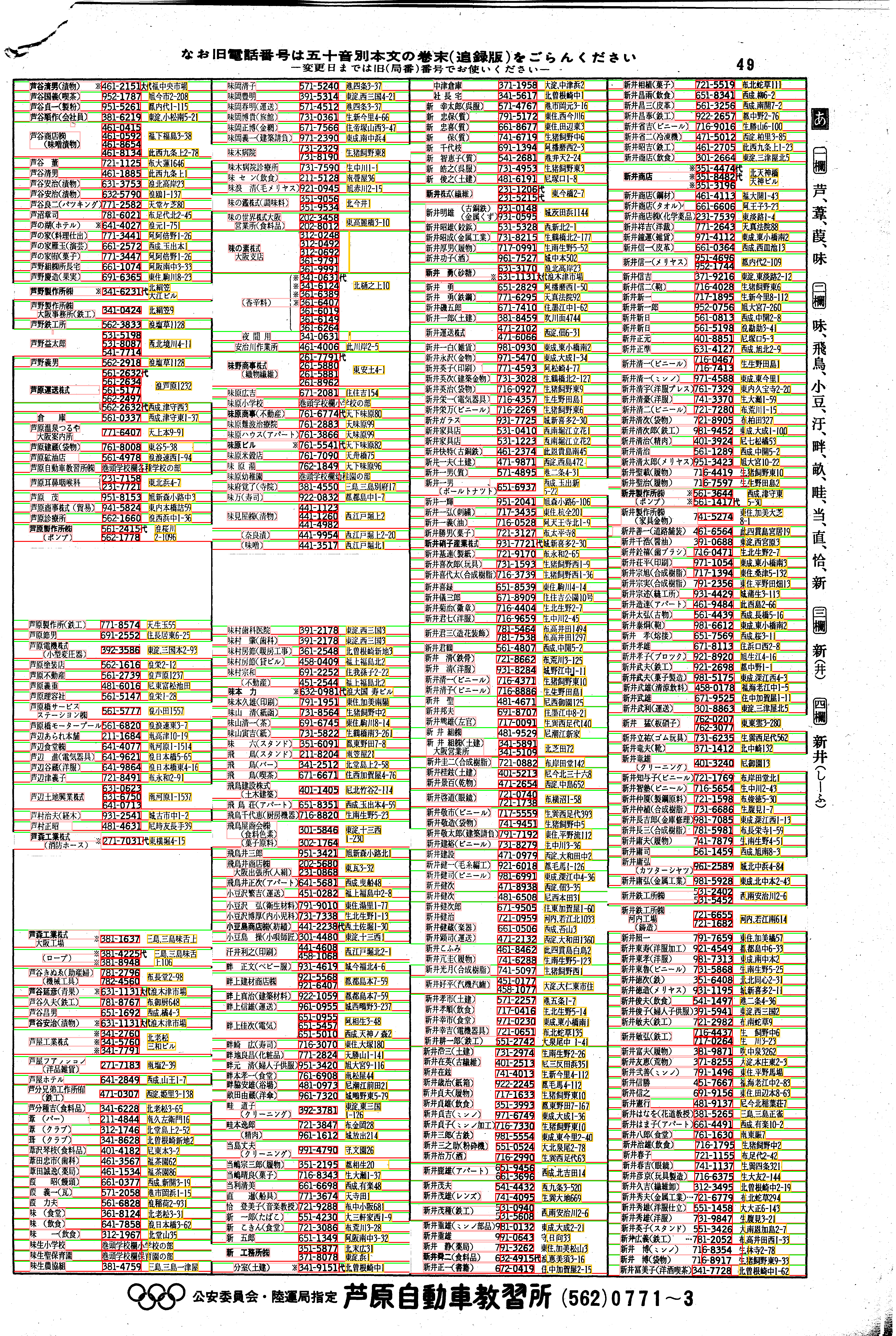 昭和38年2月1日現在大阪市50音別電話番号簿 57ページ全体