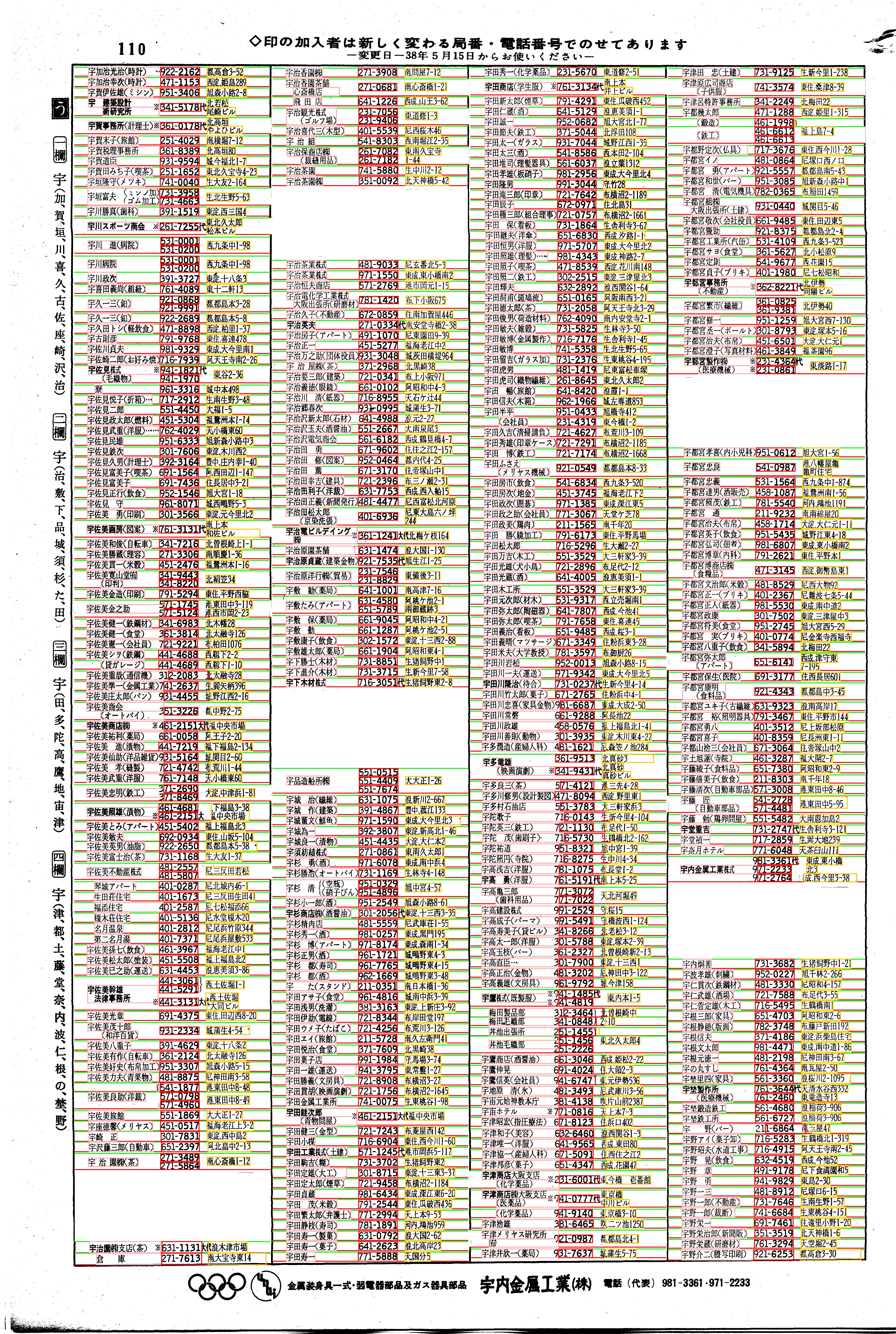 昭和38年2月1日現在大阪市50音別電話番号簿 118ページ全体