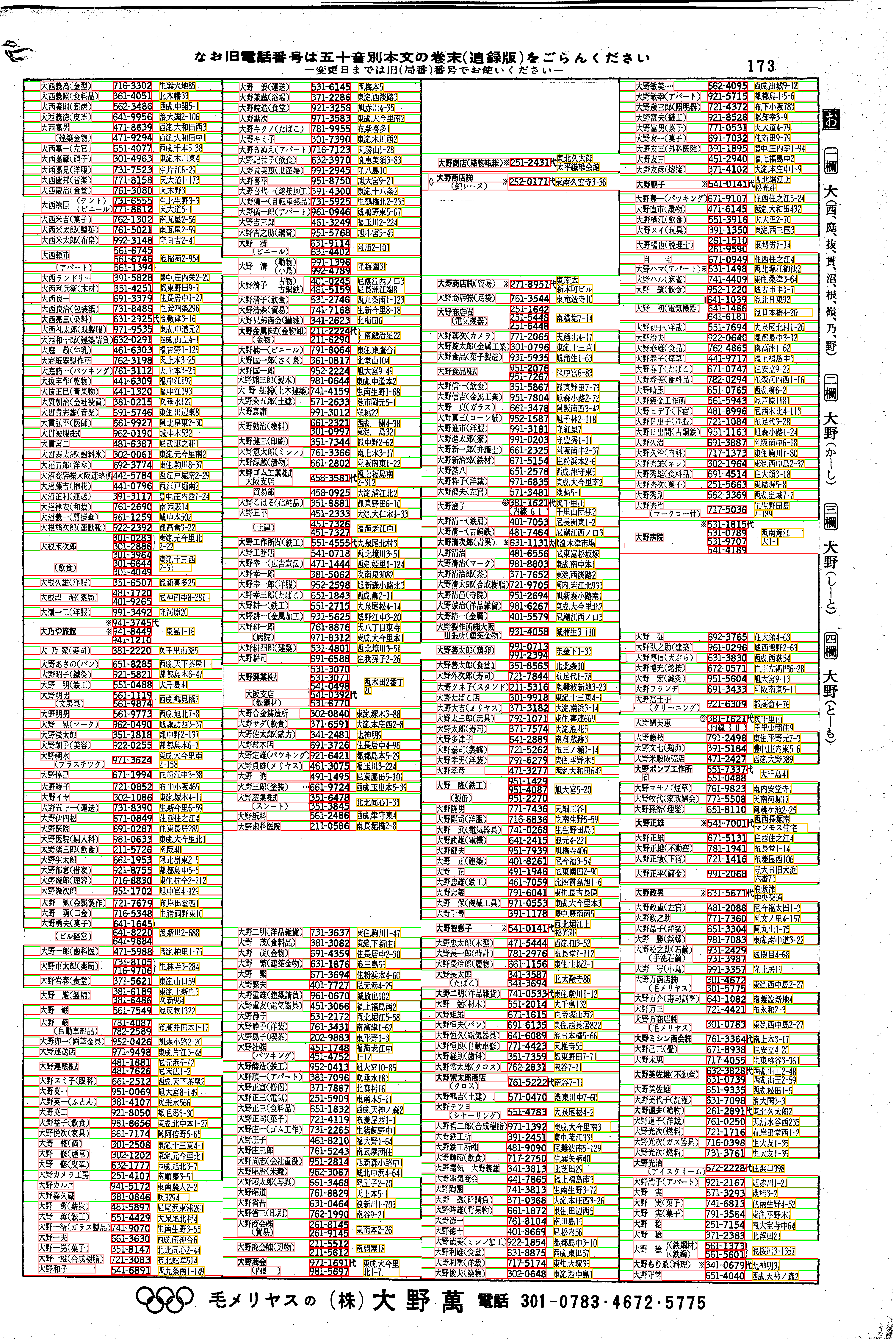 昭和38年2月1日現在大阪市50音別電話番号簿 181ページ全体