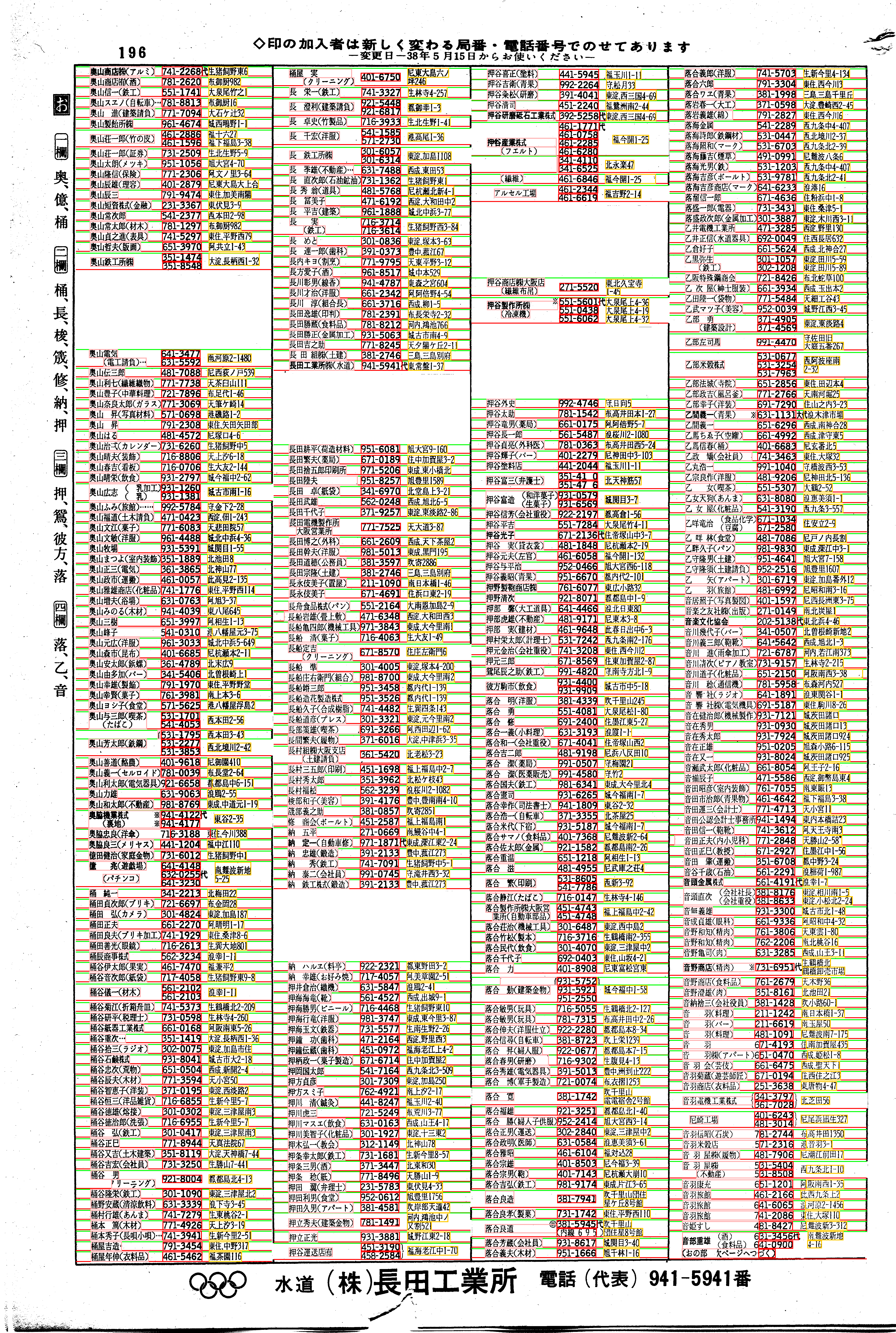 昭和38年2月1日現在大阪市50音別電話番号簿 204ページ全体