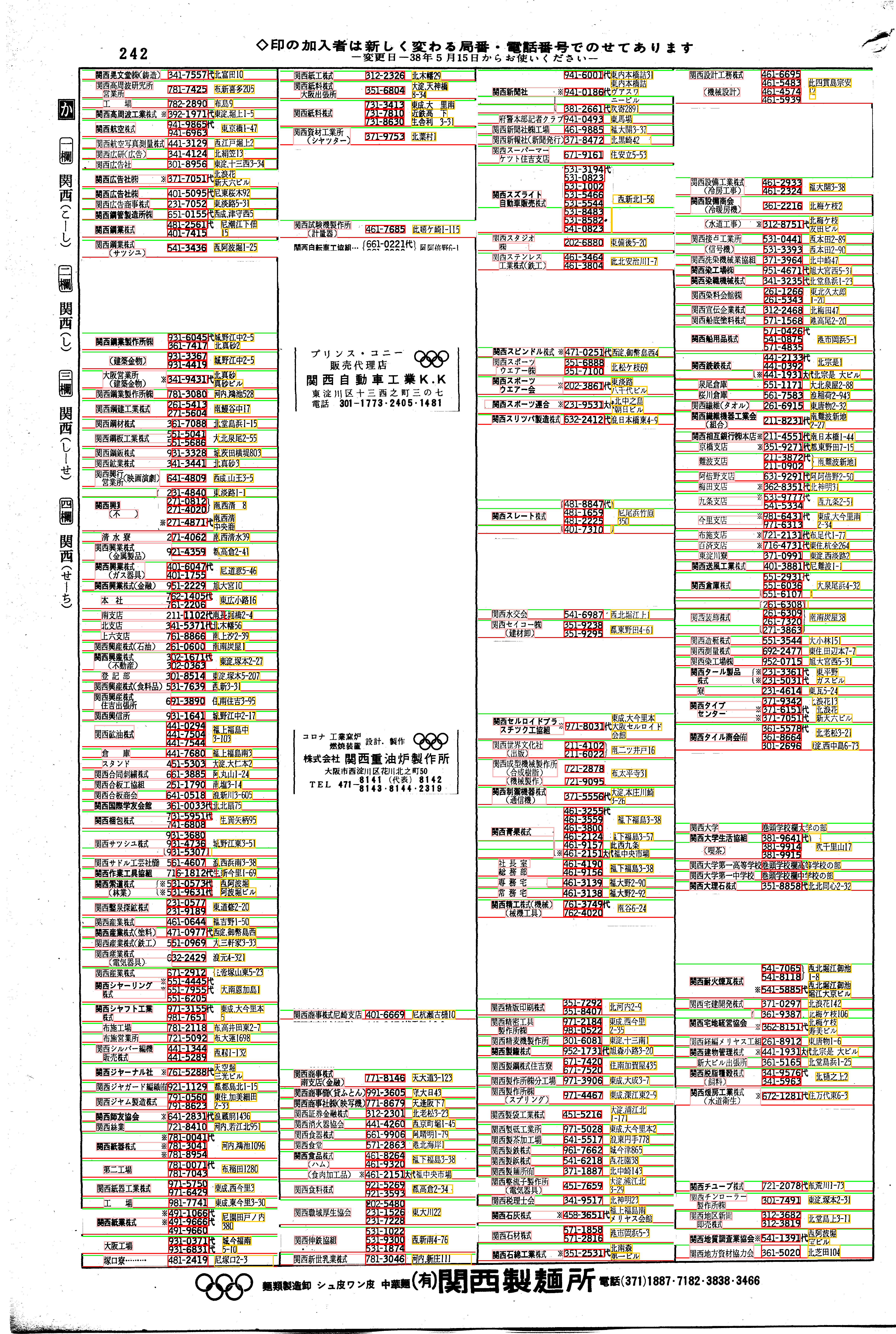 昭和38年2月1日現在大阪市50音別電話番号簿 254ページ全体