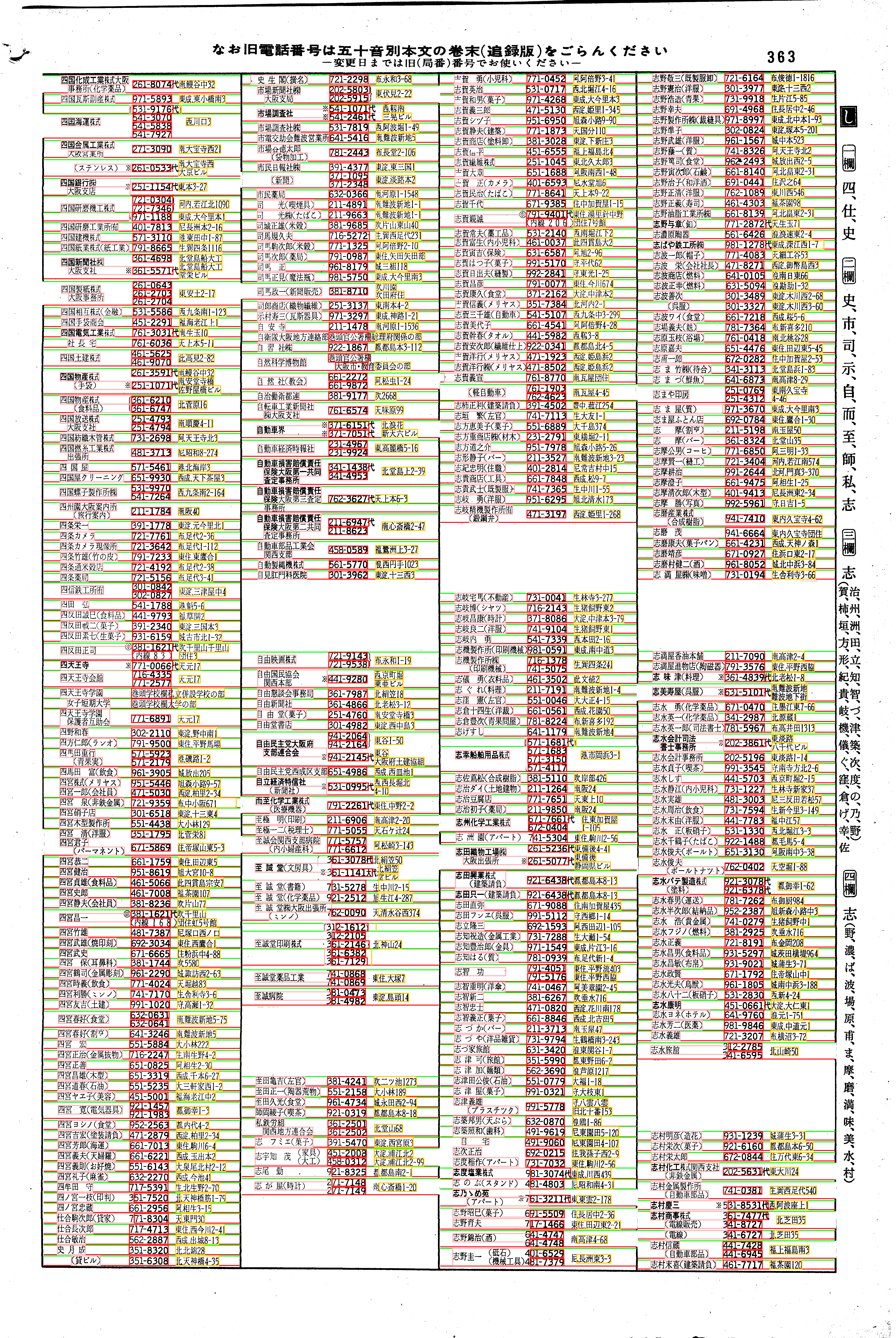 昭和38年2月1日現在大阪市50音別電話番号簿 379ページ全体