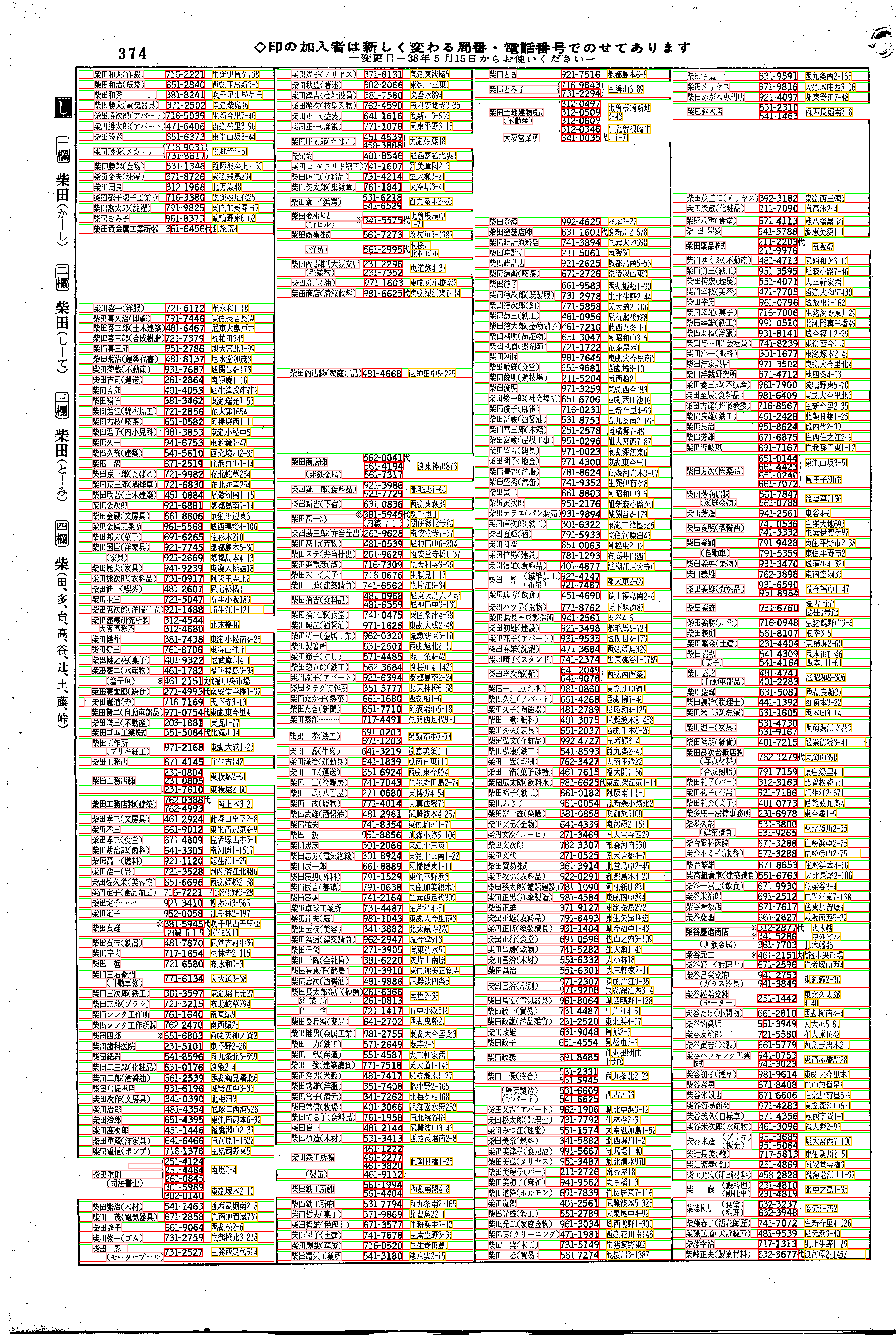 昭和38年2月1日現在大阪市50音別電話番号簿 390ページ全体
