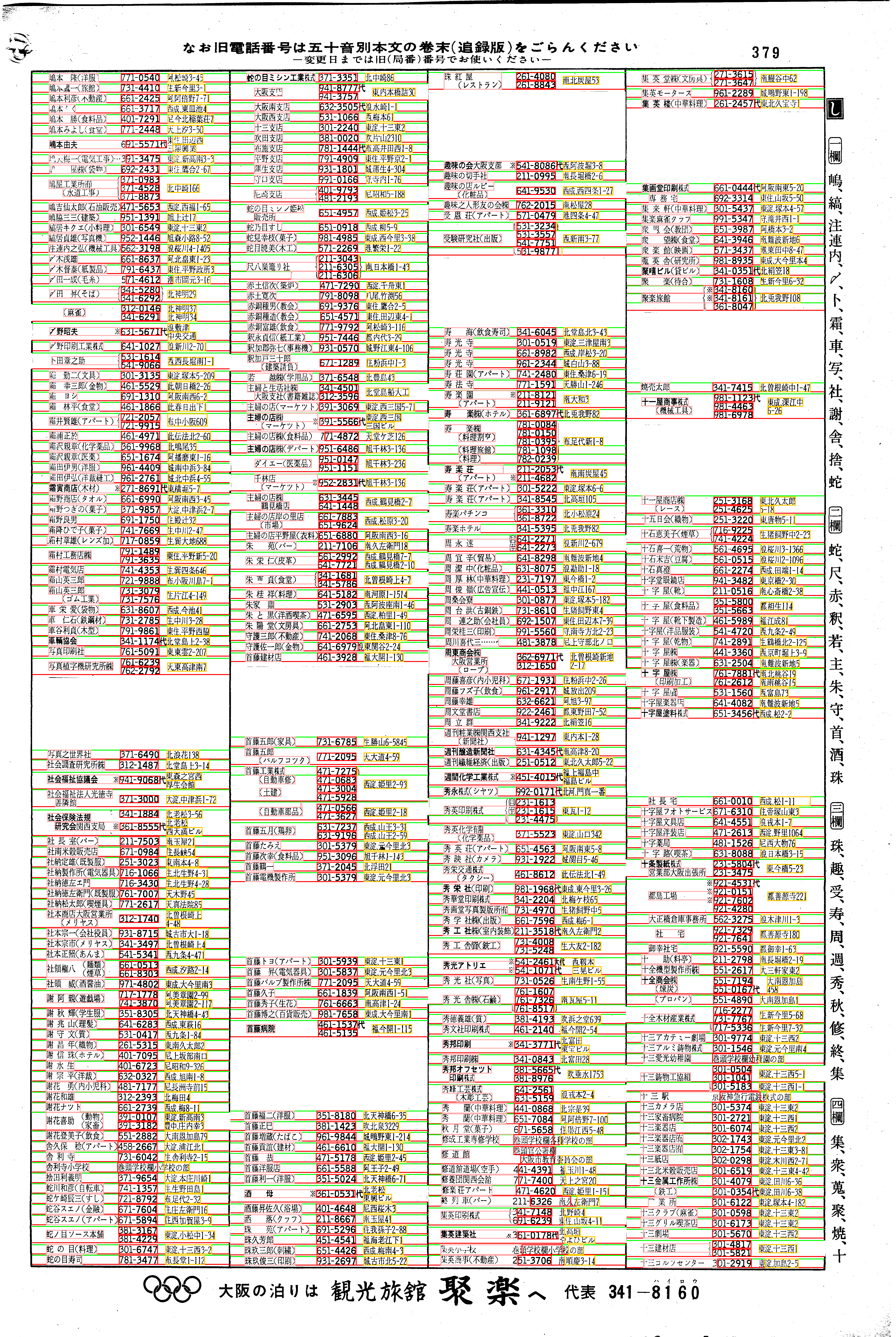 昭和38年2月1日現在大阪市50音別電話番号簿 395ページ全体