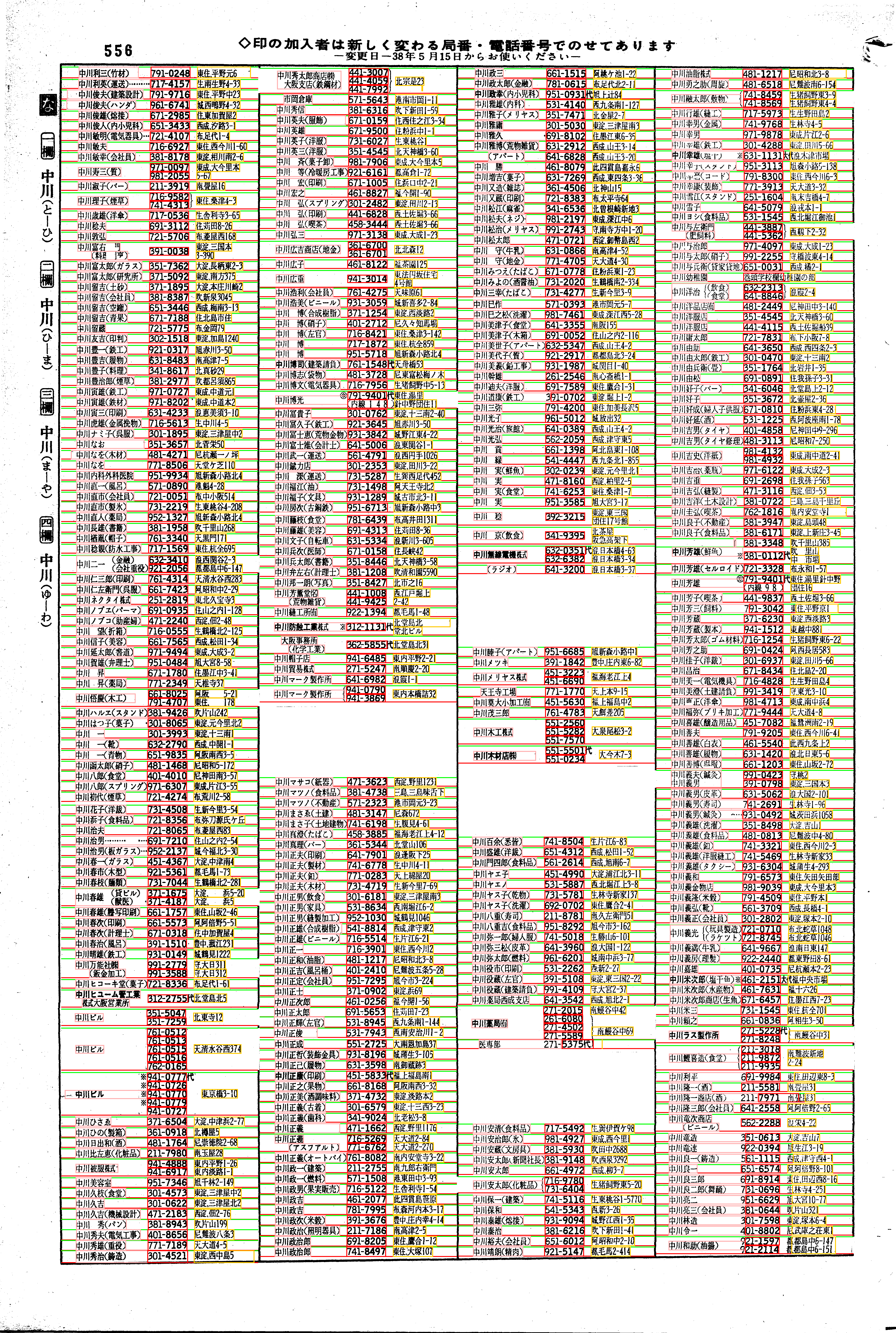 昭和38年2月1日現在大阪市50音別電話番号簿 578ページ全体