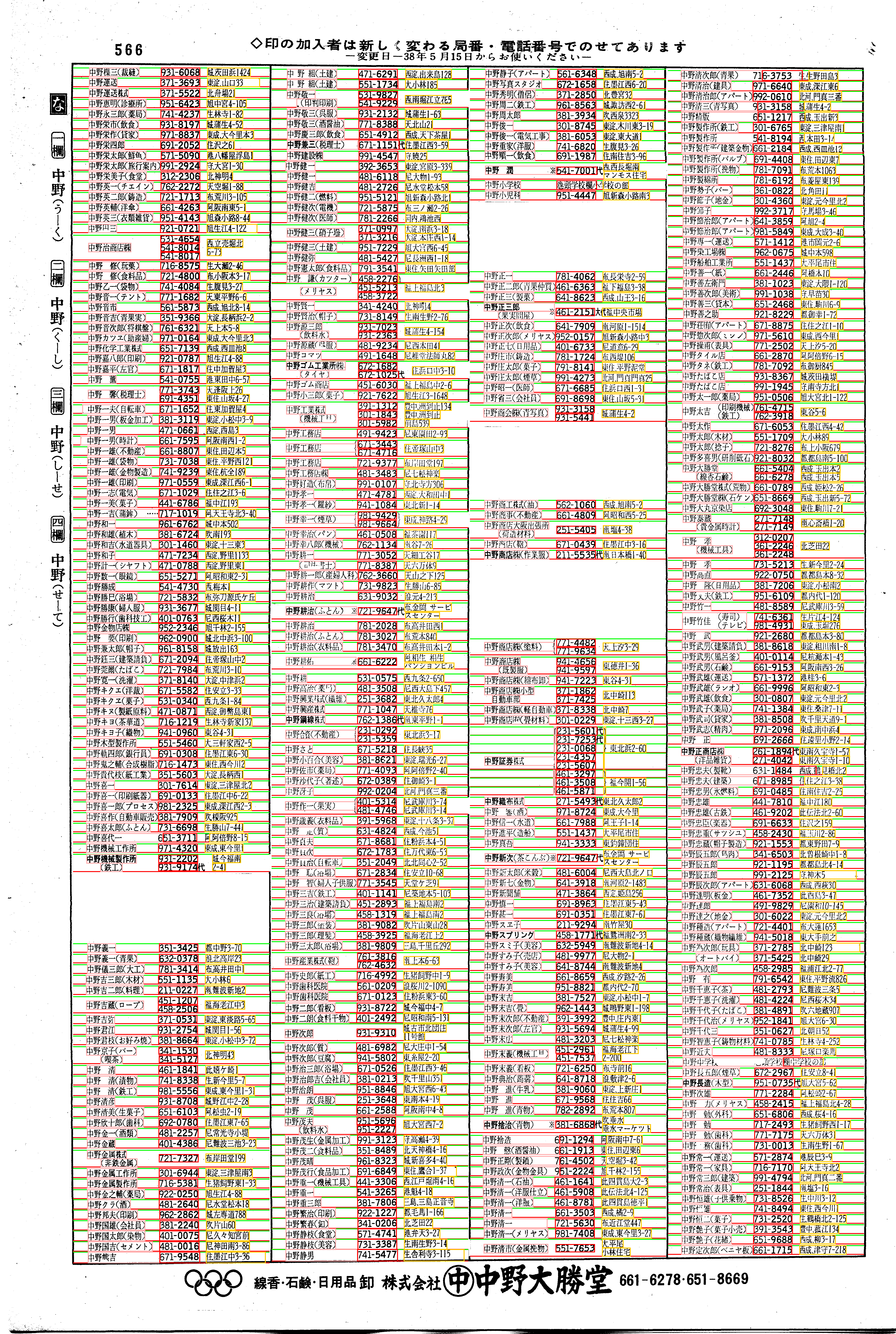 昭和38年2月1日現在大阪市50音別電話番号簿 588ページ全体