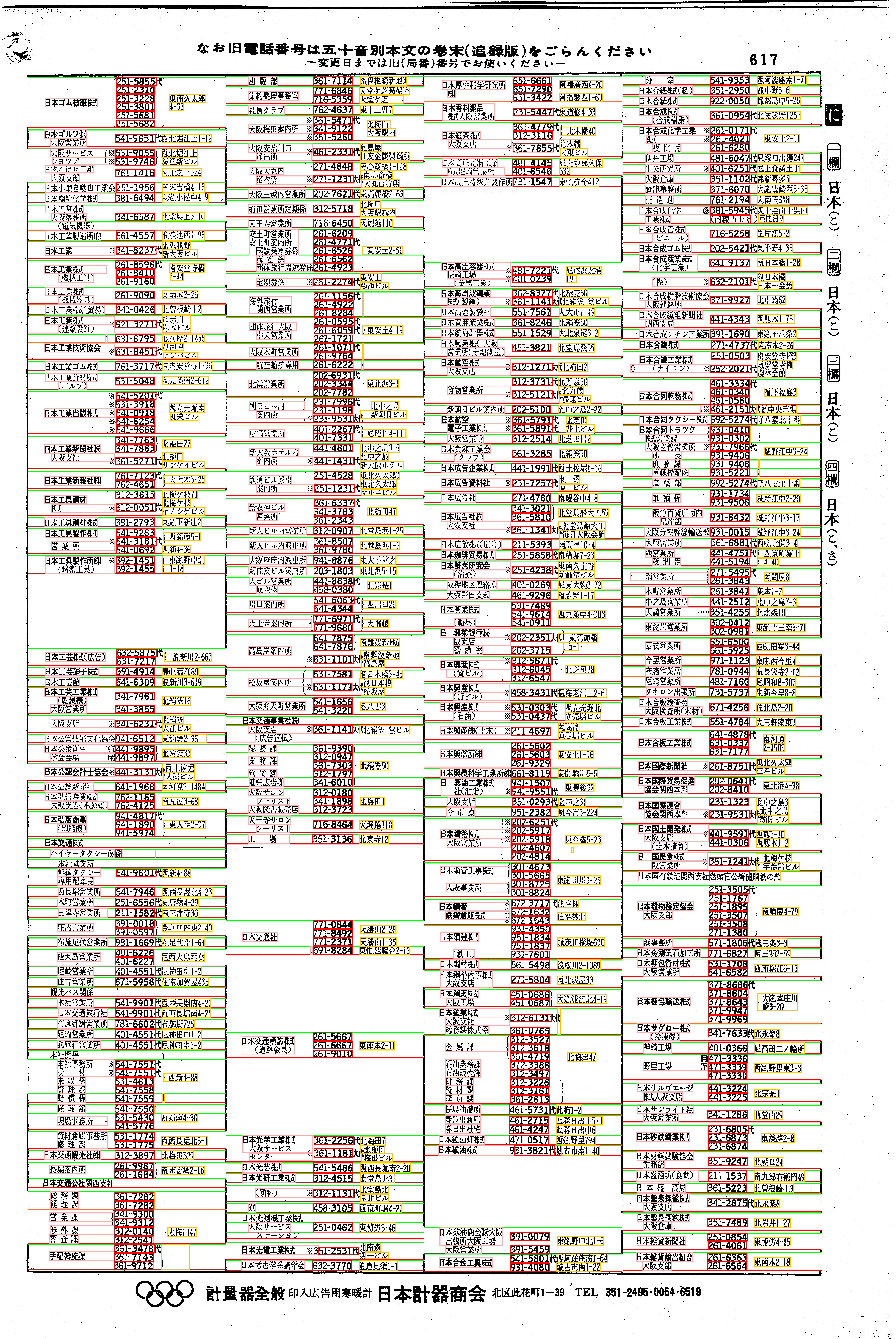 昭和38年2月1日現在大阪市50音別電話番号簿 639ページ全体
