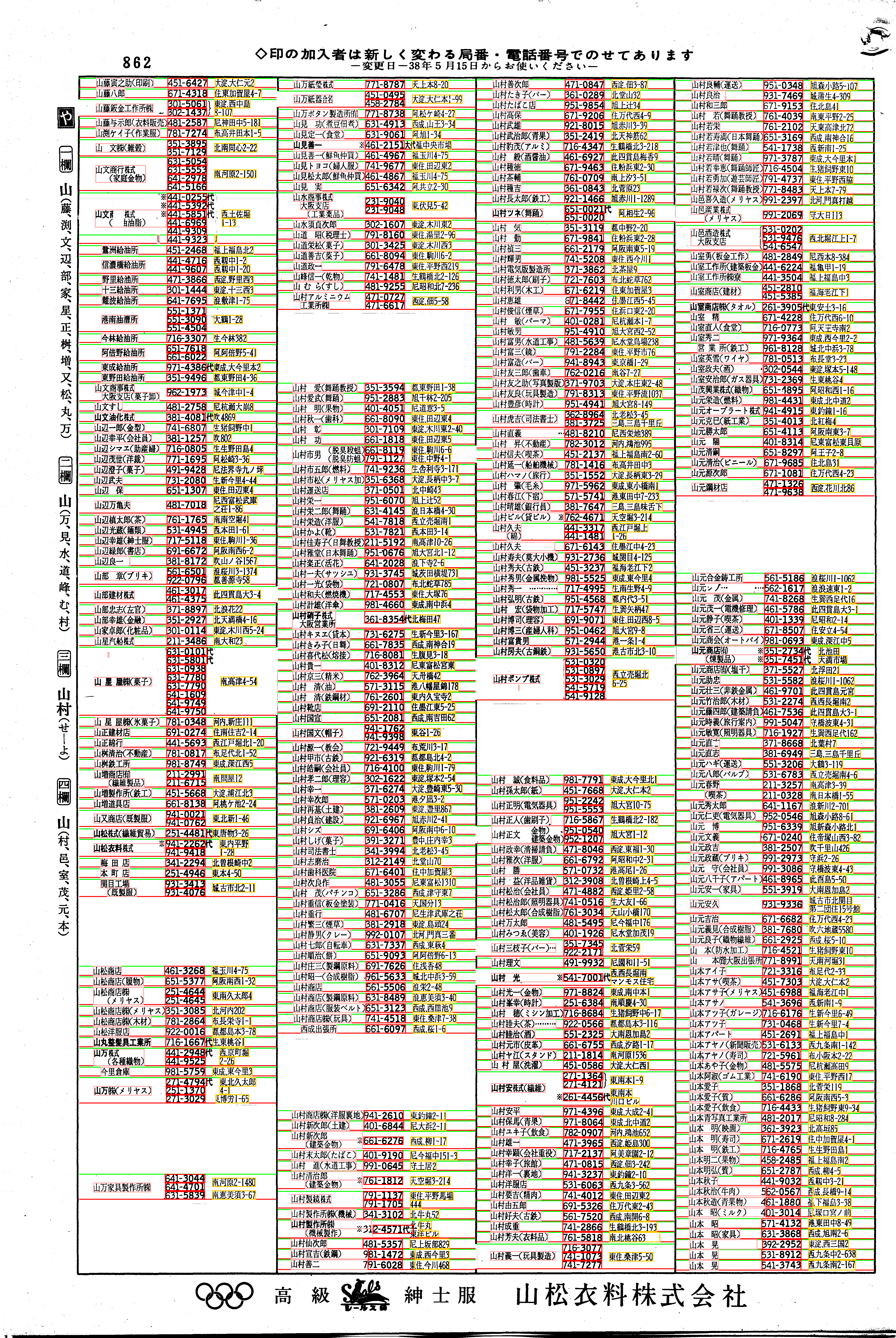 昭和38年2月1日現在大阪市50音別電話番号簿 892ページ全体
