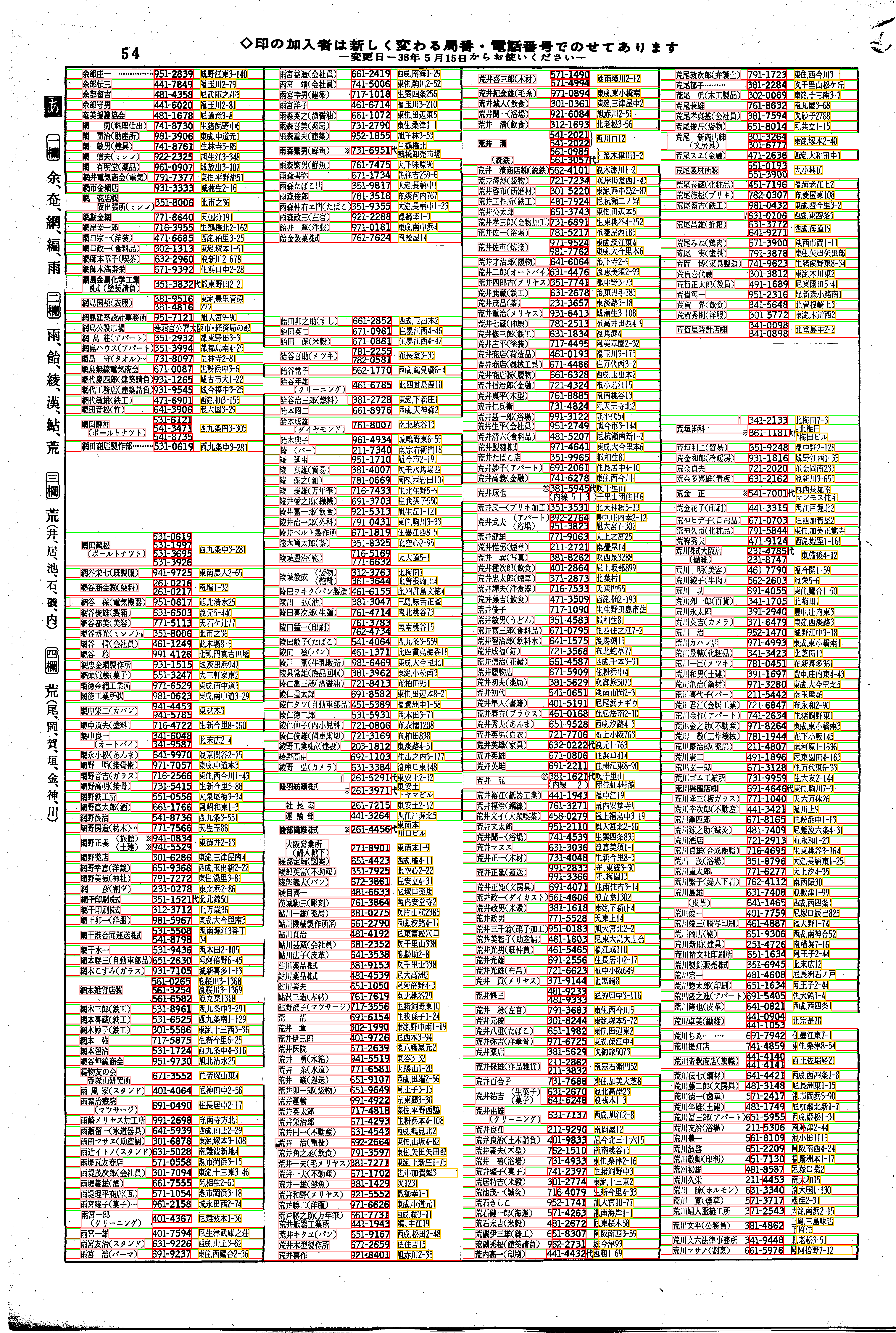 昭和38年2月1日現在大阪市50音別電話番号簿 62ページ全体