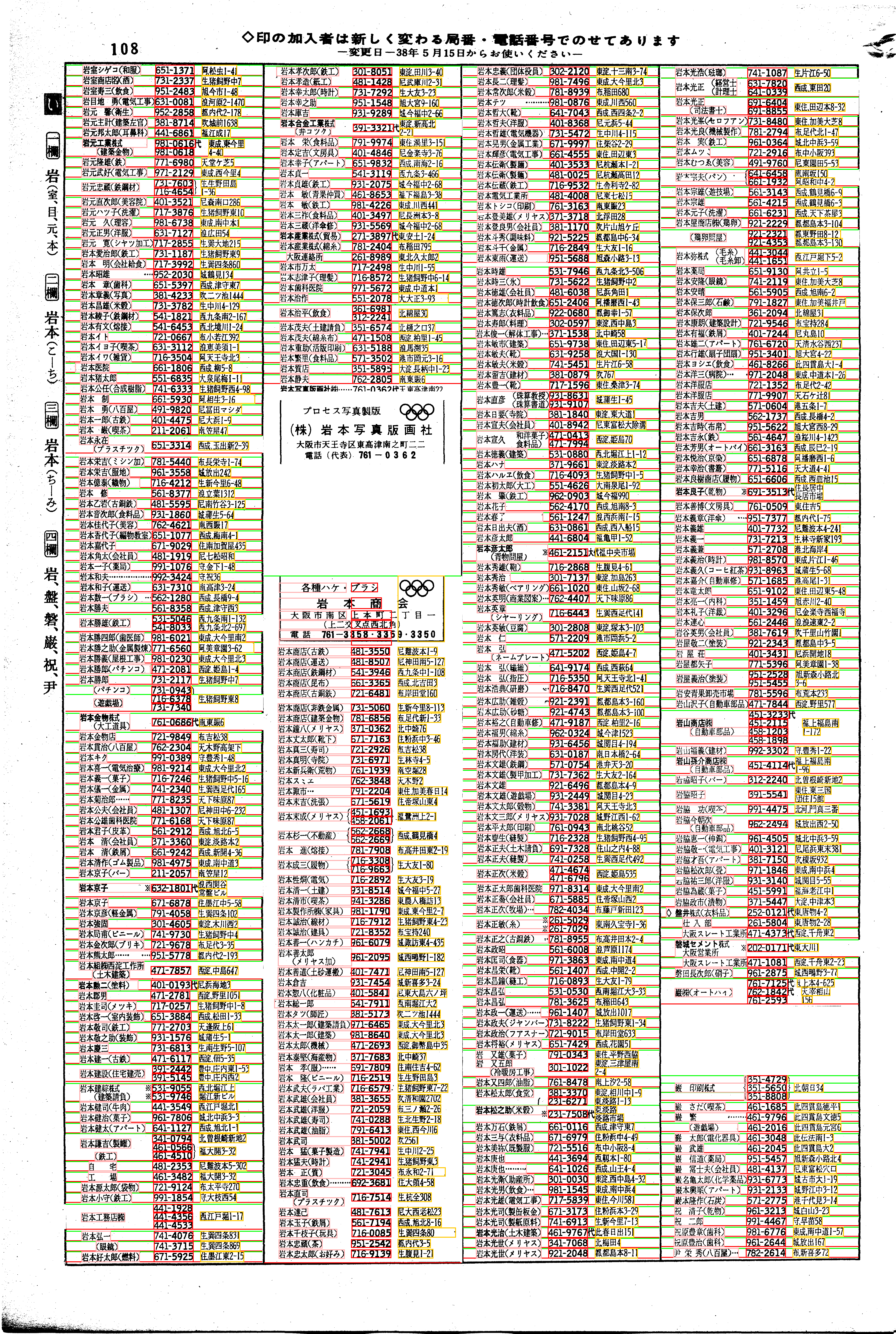 昭和38年2月1日現在大阪市50音別電話番号簿 116ページ全体