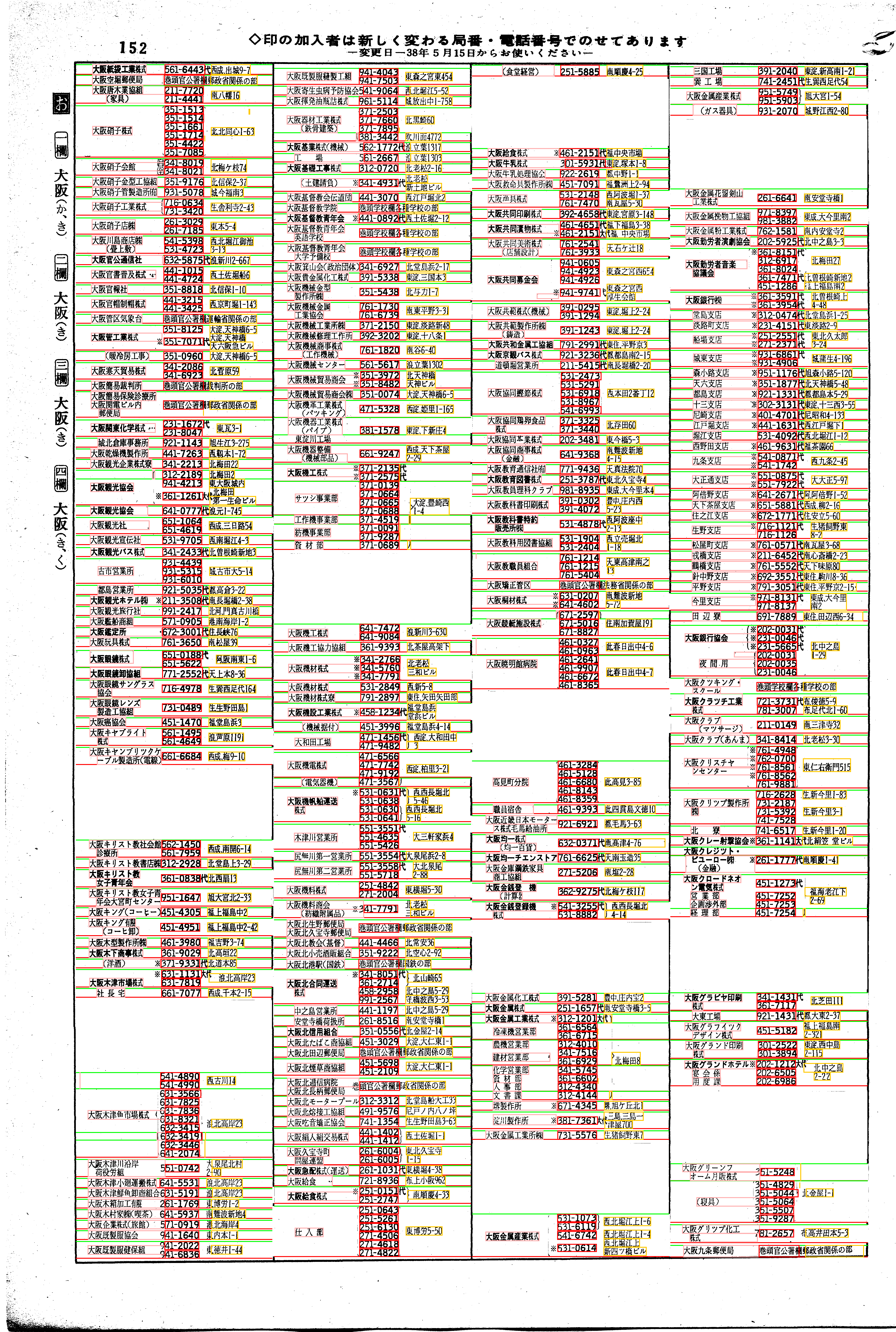 昭和38年2月1日現在大阪市50音別電話番号簿 160ページ全体