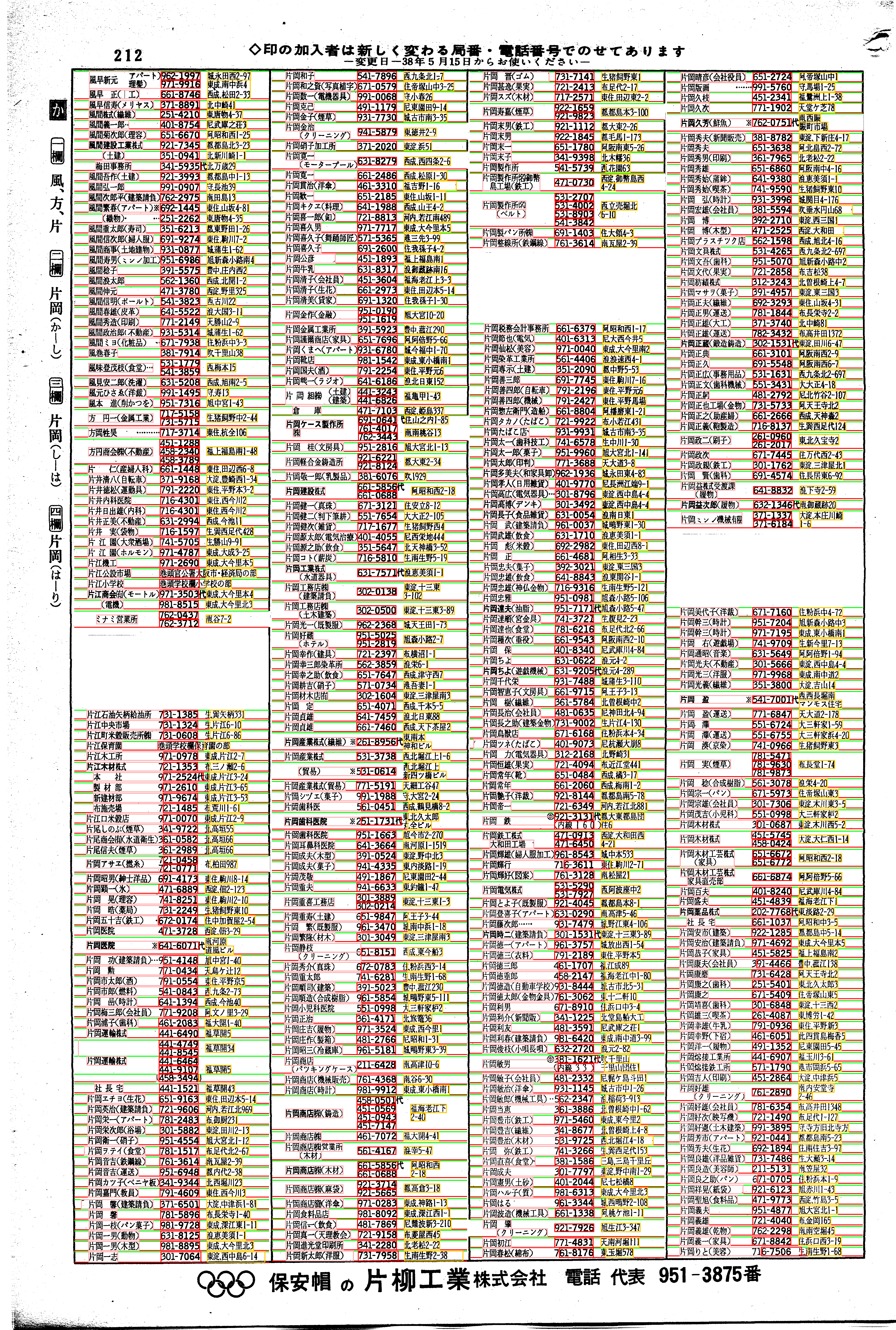昭和38年2月1日現在大阪市50音別電話番号簿 224ページ全体