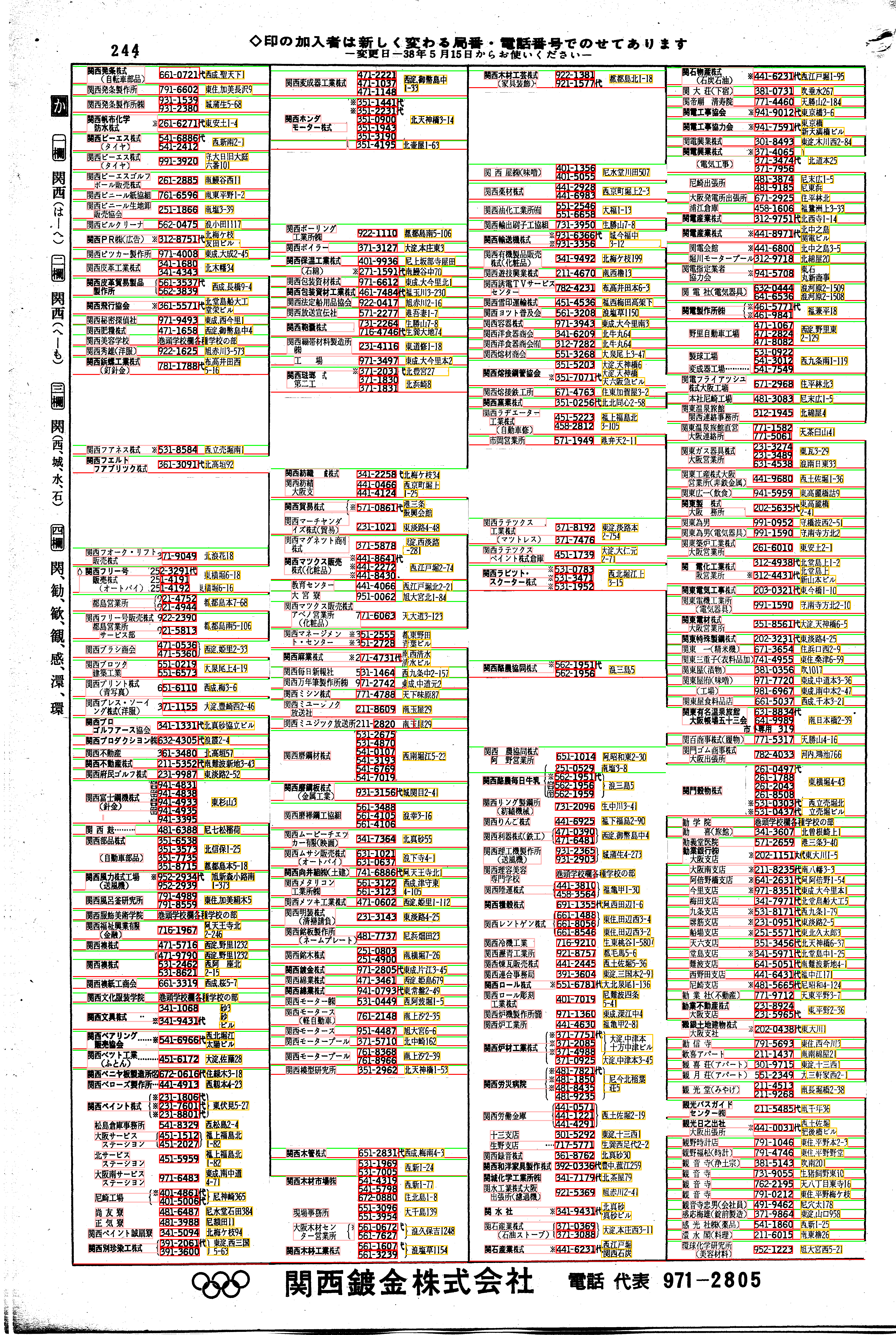 昭和38年2月1日現在大阪市50音別電話番号簿 256ページ全体