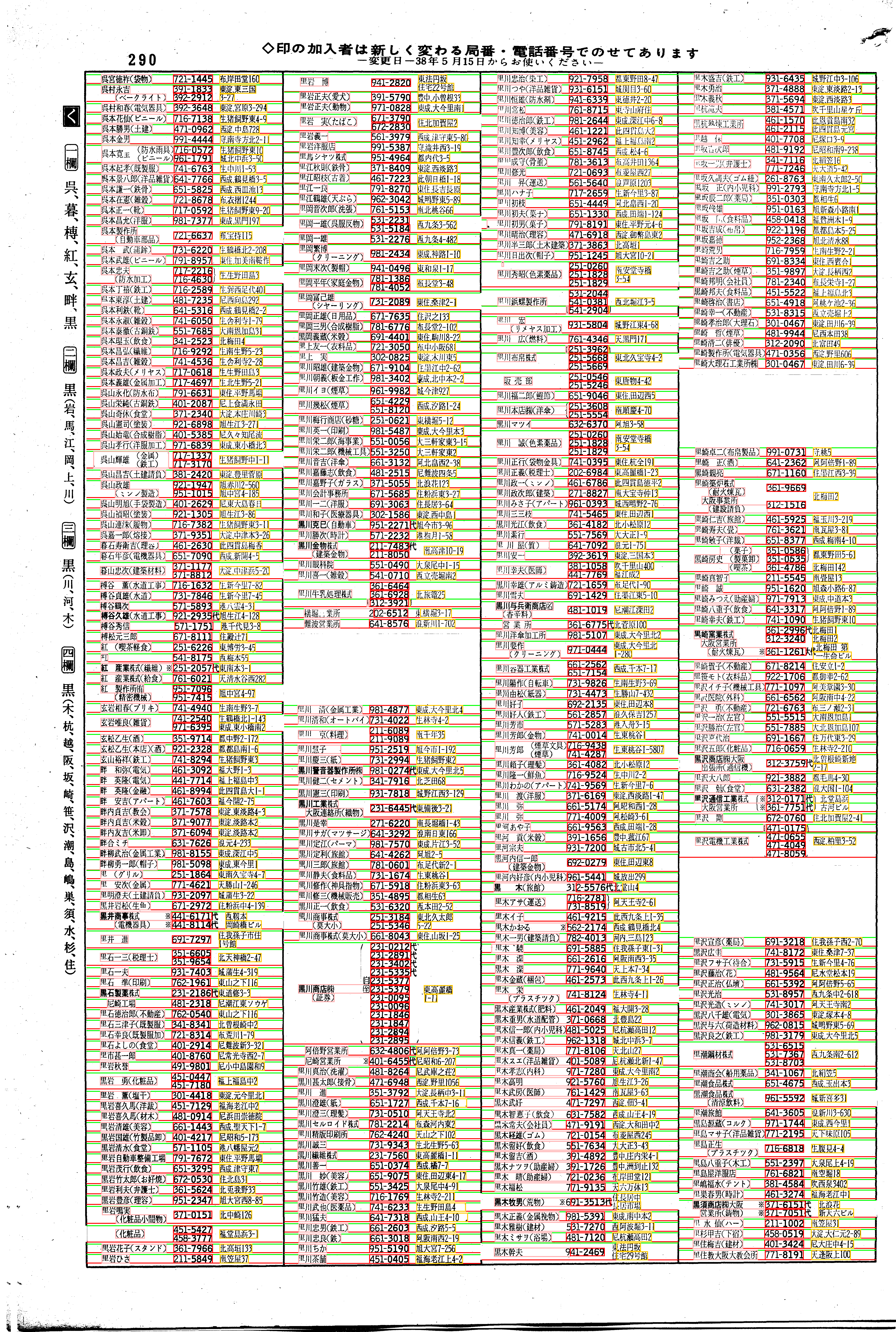 昭和38年2月1日現在大阪市50音別電話番号簿 302ページ全体
