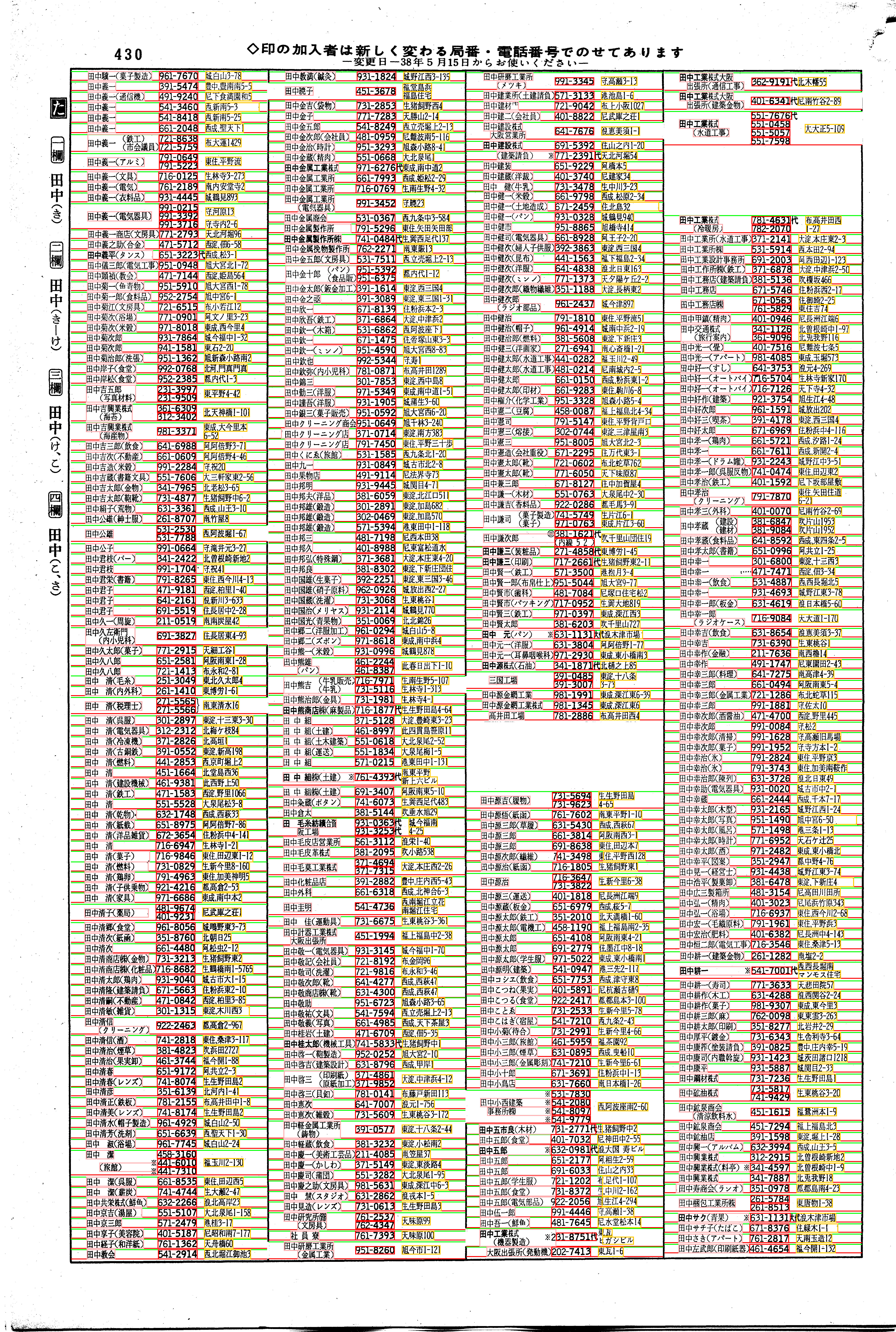 昭和38年2月1日現在大阪市50音別電話番号簿 450ページ全体