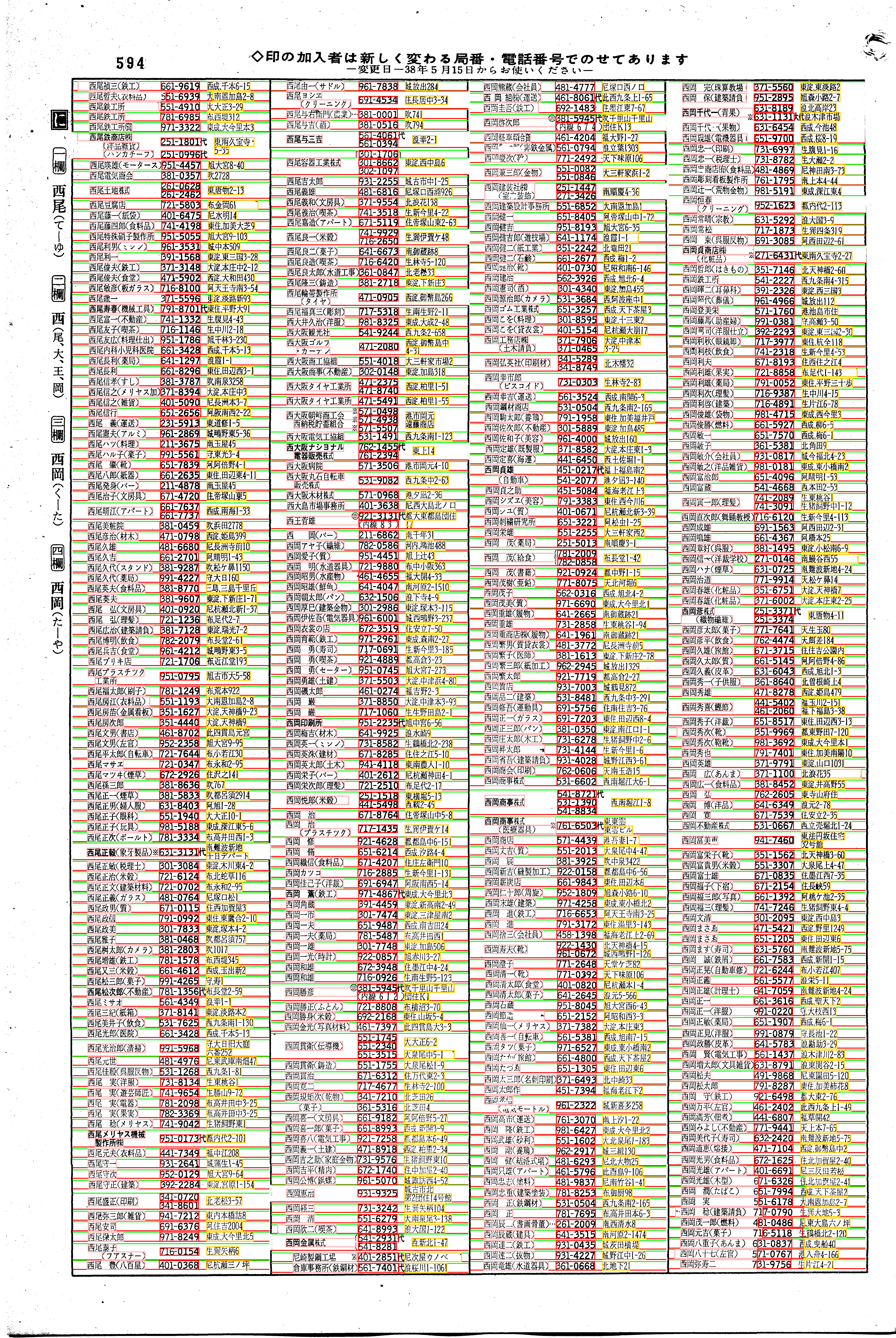 昭和38年2月1日現在大阪市50音別電話番号簿 616ページ全体