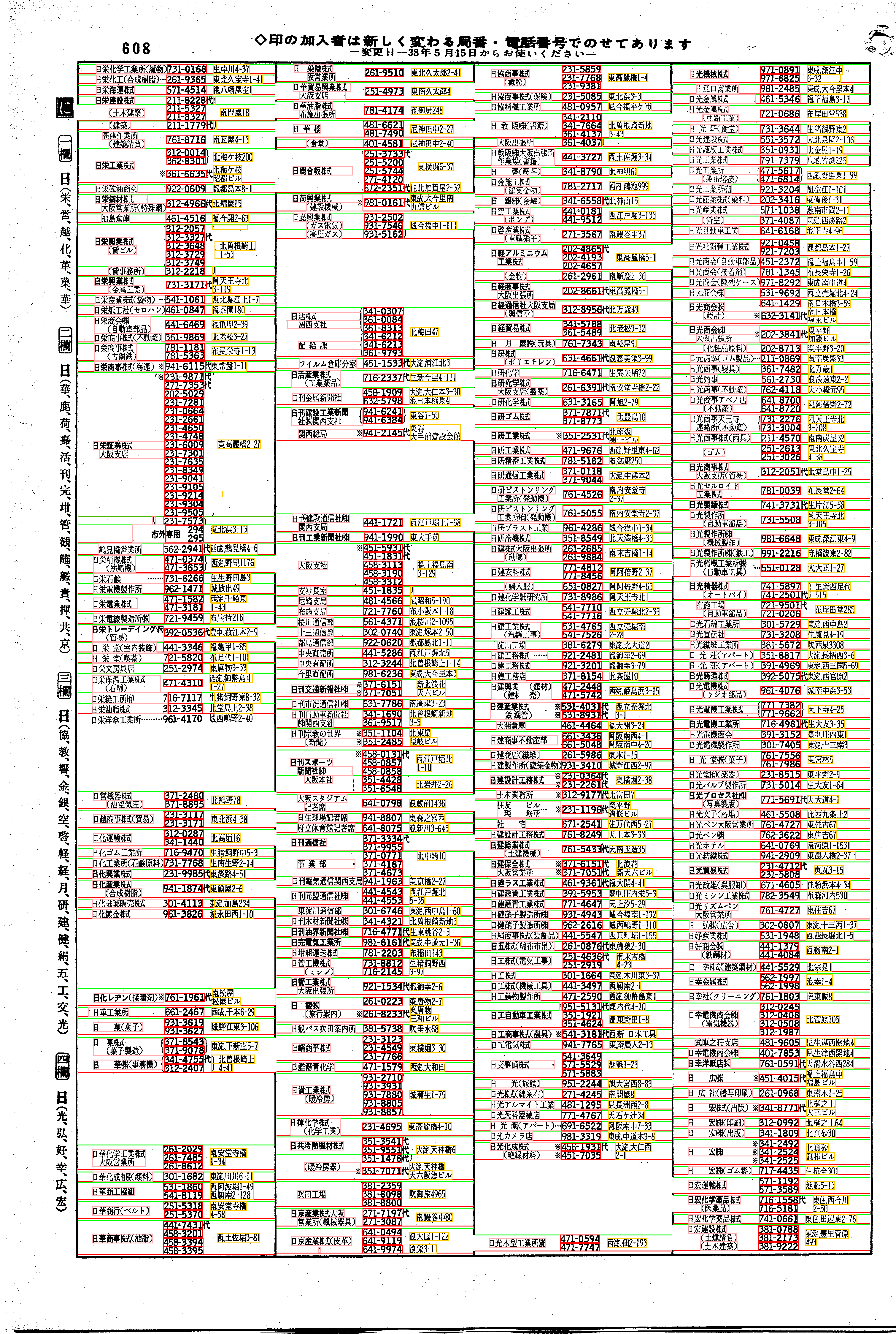 昭和38年2月1日現在大阪市50音別電話番号簿 630ページ全体