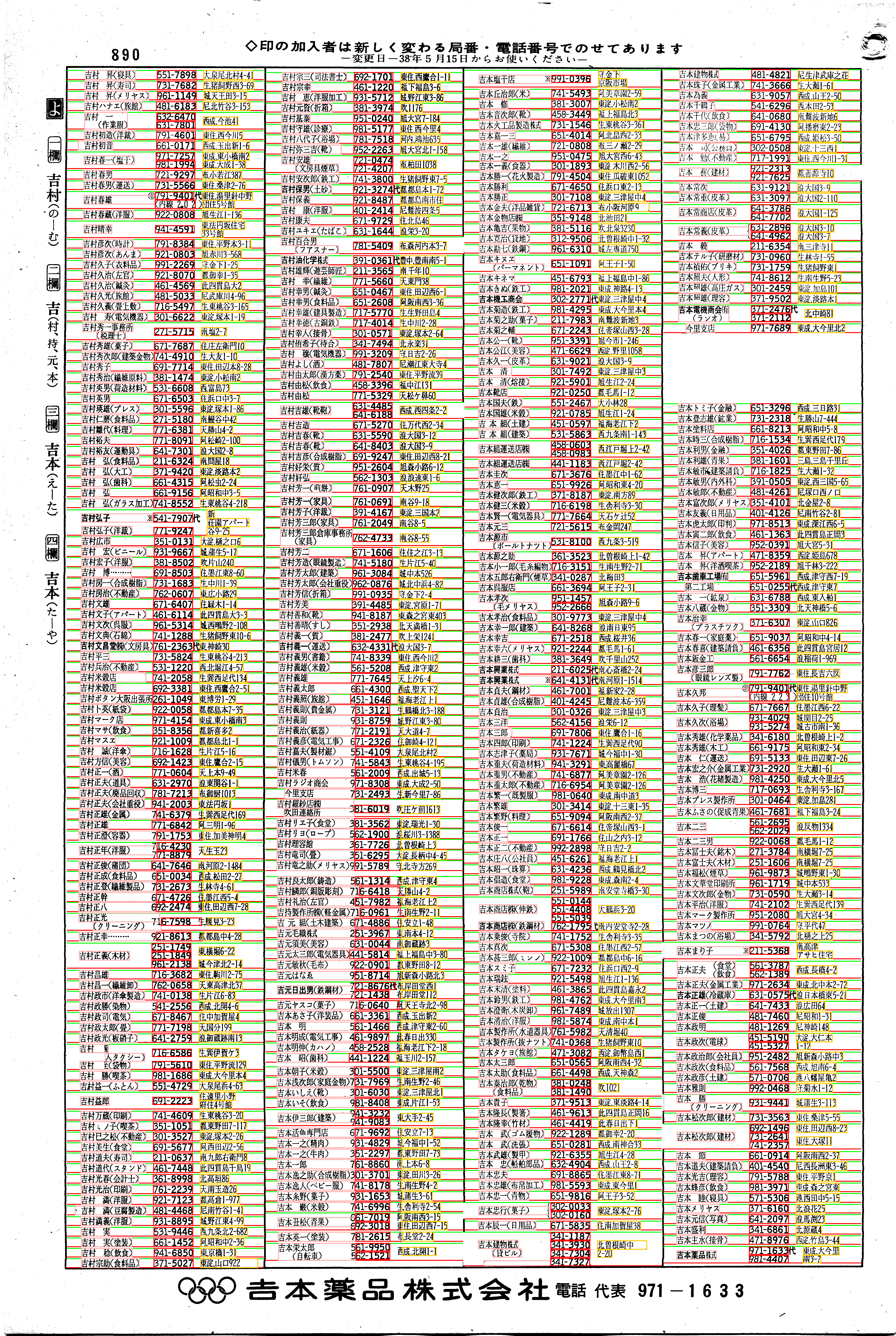 昭和38年2月1日現在大阪市50音別電話番号簿 920ページ全体